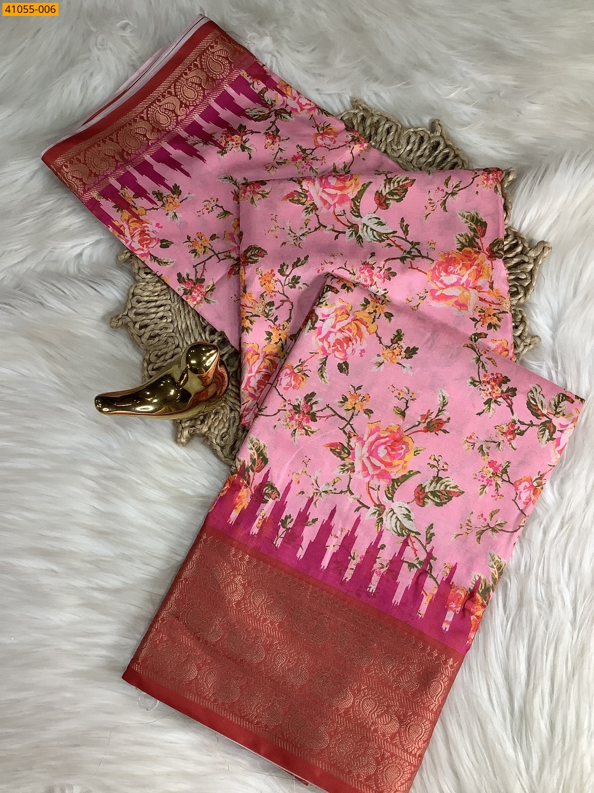 Pink Pochampally Printed Dola Silk Saree