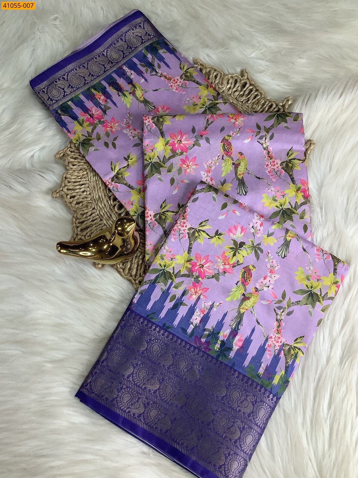 Lavendar Pochampally Printed Dola Silk Saree