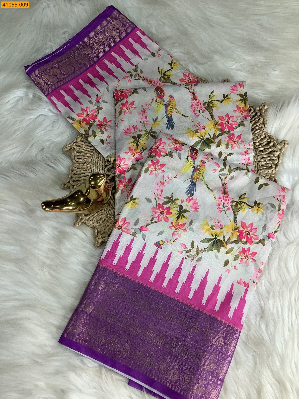 Multi Color Pochampally Printed Dola Silk Saree