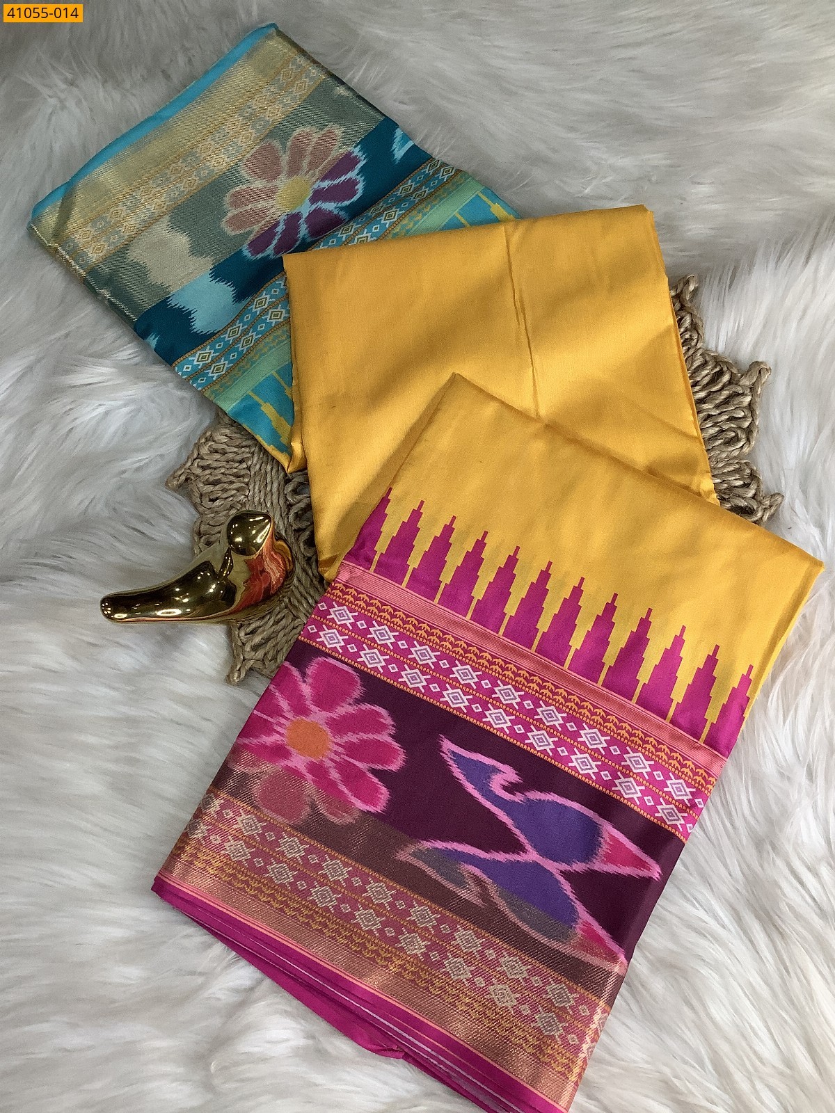 Yellow Pochampally Printed Dola Silk Saree