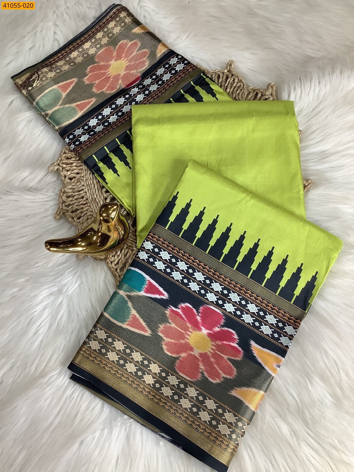 Green Pochampally Printed Dola Silk Saree