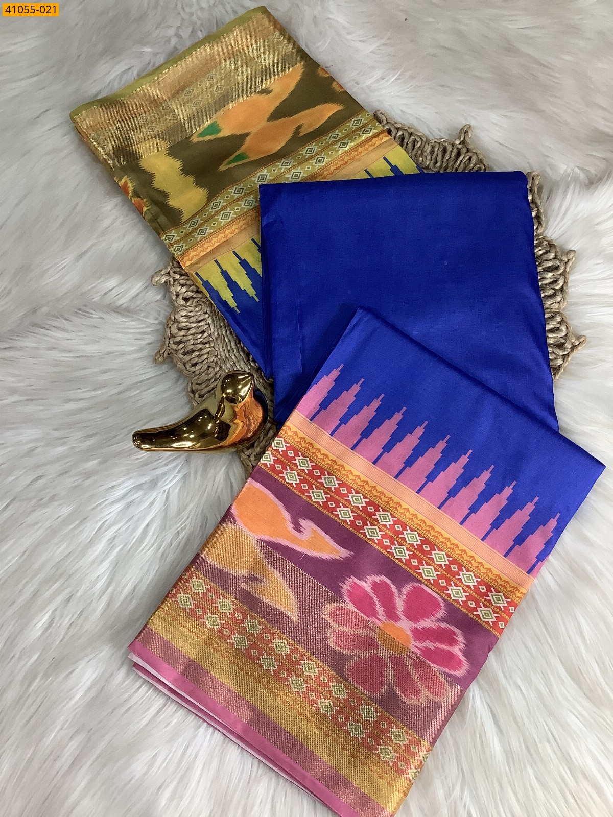 Royal Blue Pochampally Printed Dola Silk Saree