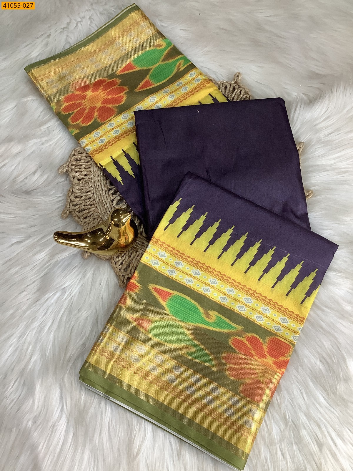 Navy Blue Pochampally Printed Dola Silk Saree