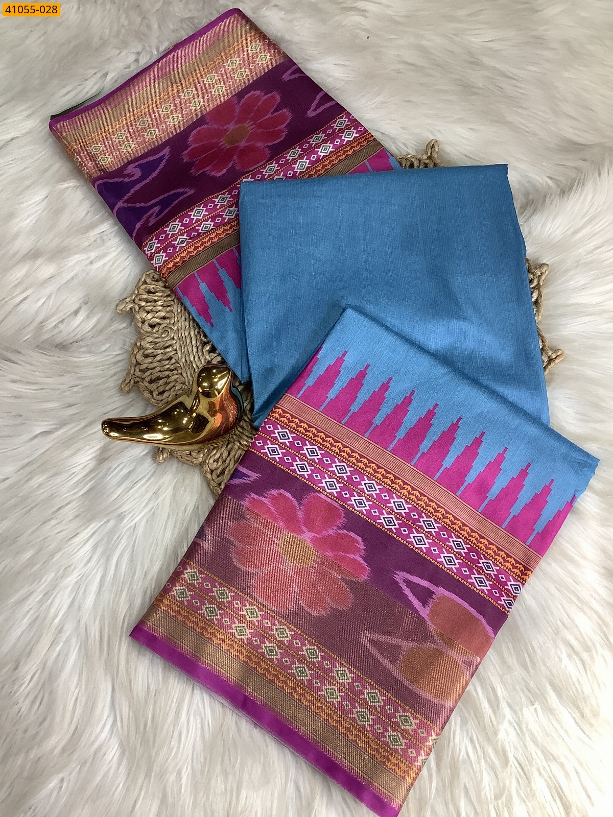 Blue Pochampally Printed Dola Silk Saree