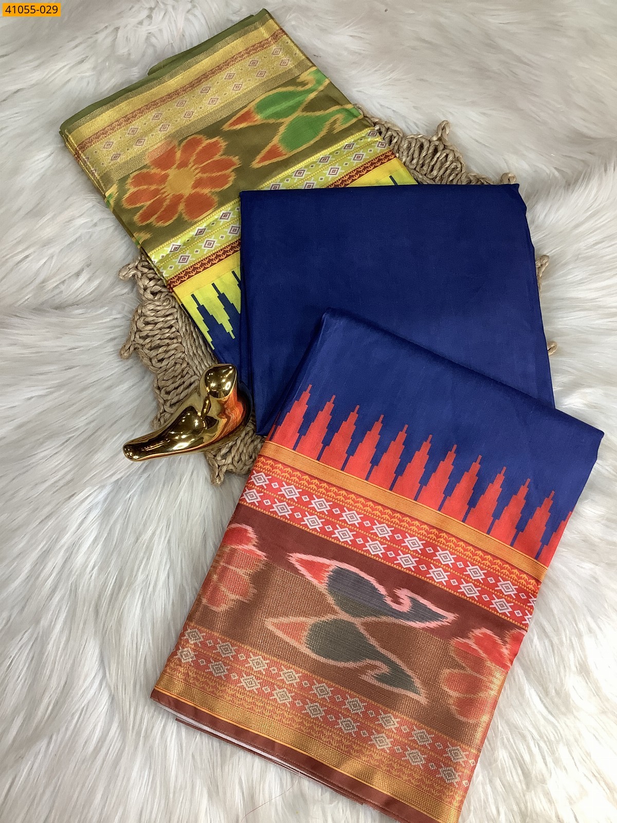 Royal Blue Pochampally Printed Dola Silk Saree