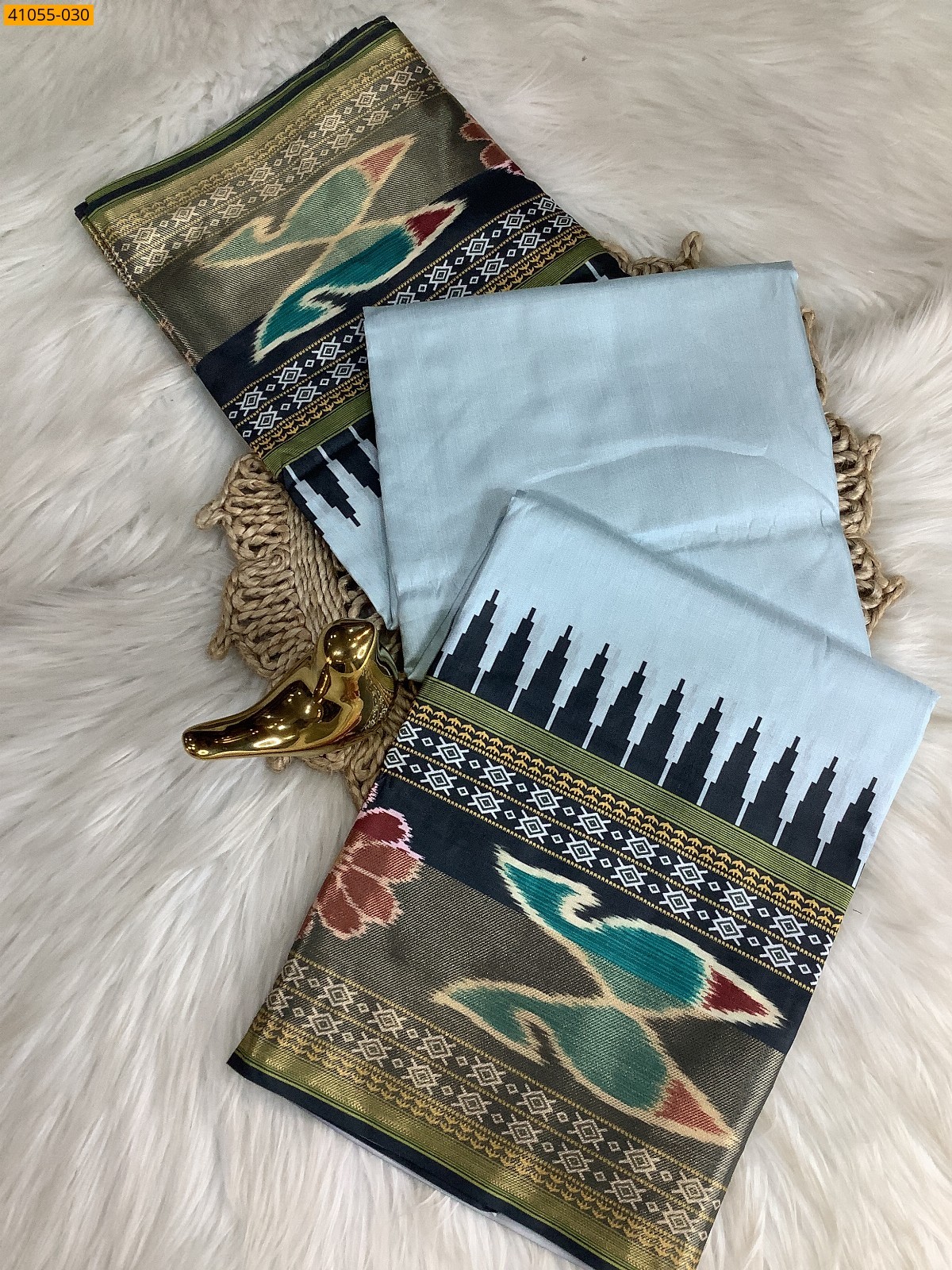 Light Blue Pochampally Printed Dola Silk Saree