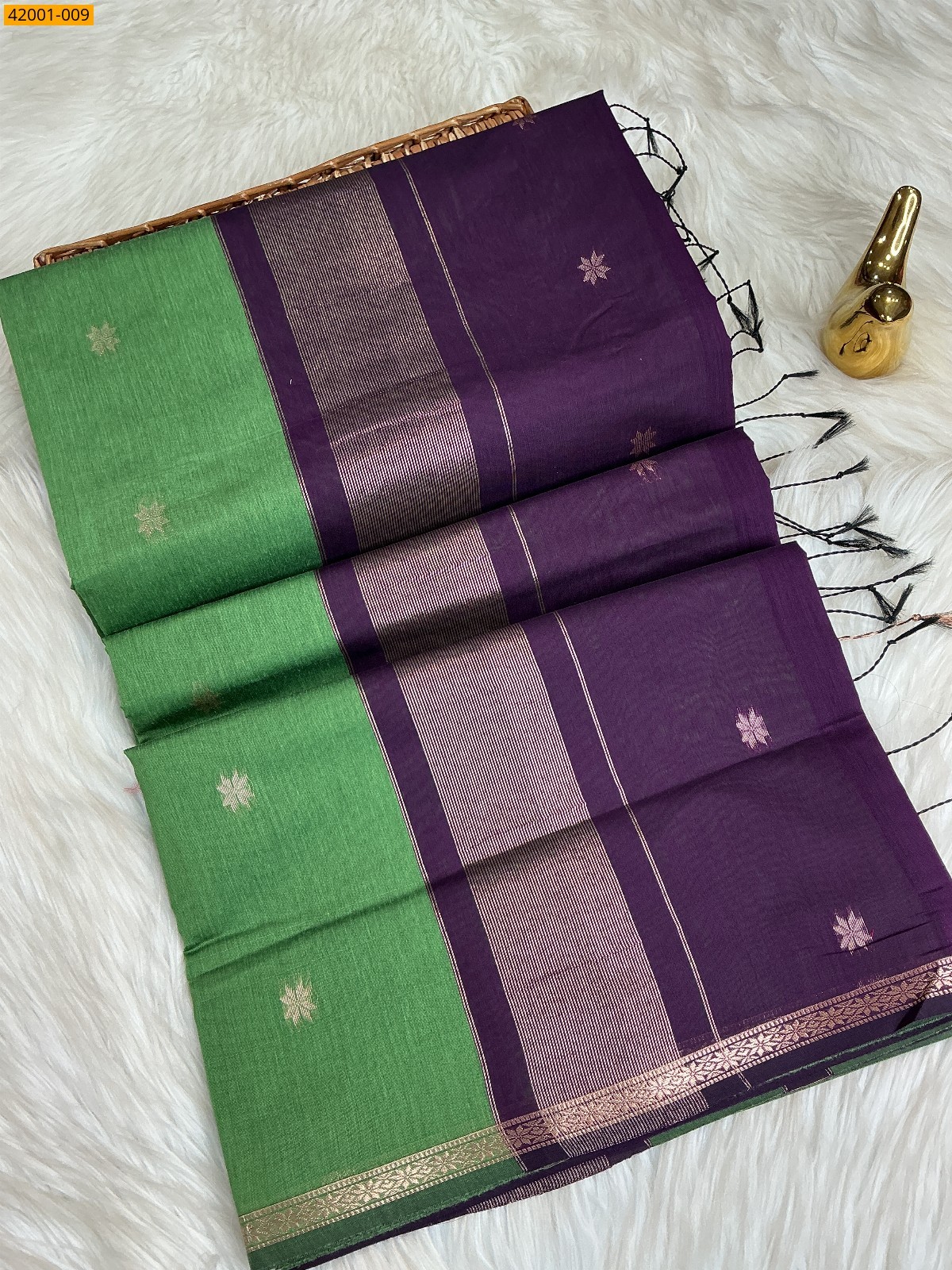 Green With Purple Maheswari Cotton Saree