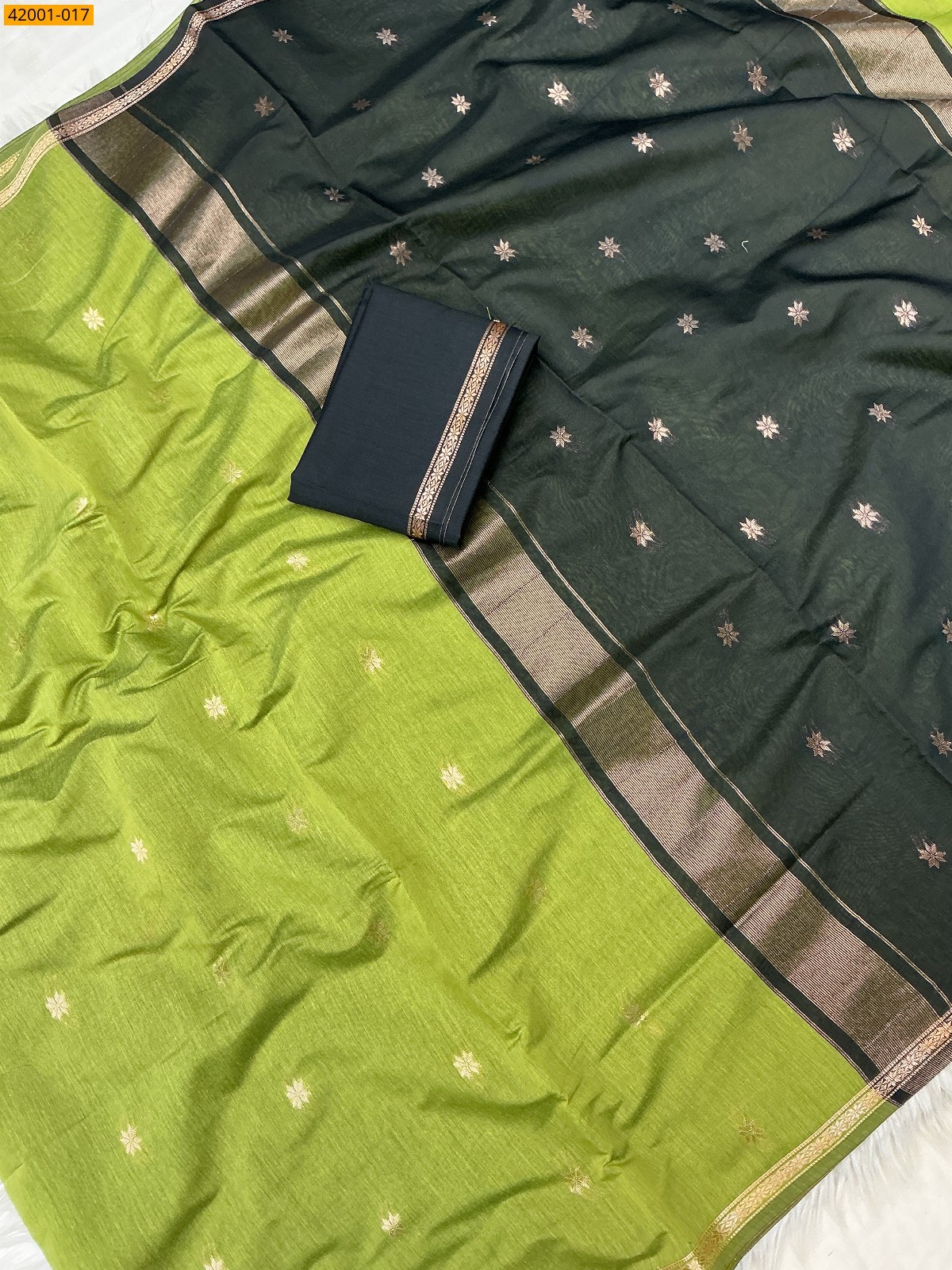 Green With Black Maheswari Cotton Saree