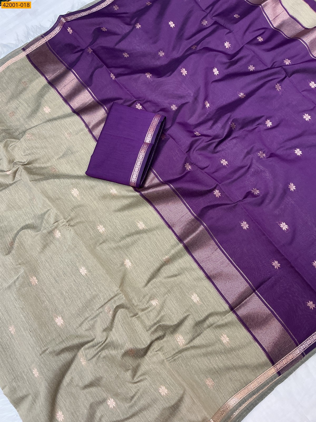 Half White With Purple Maheswari Cotton Saree