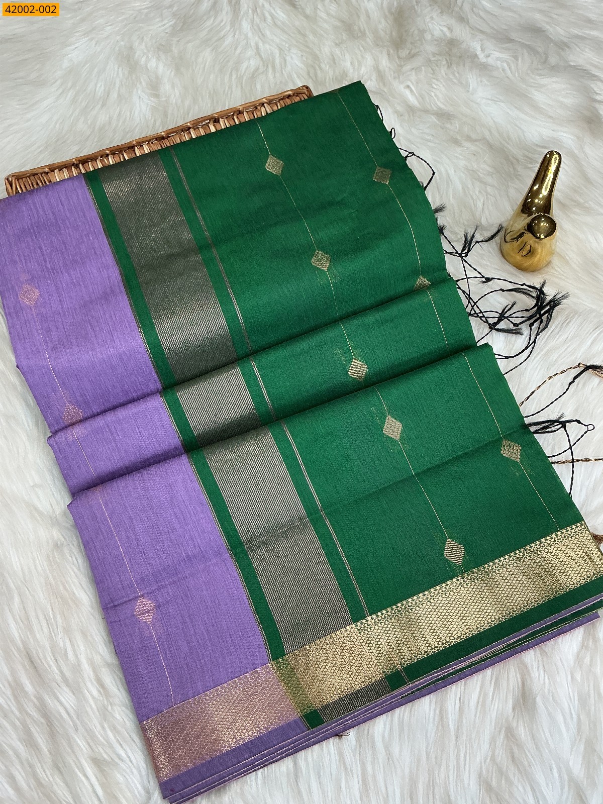 Maheswari Cotton Saree - Purple With Green