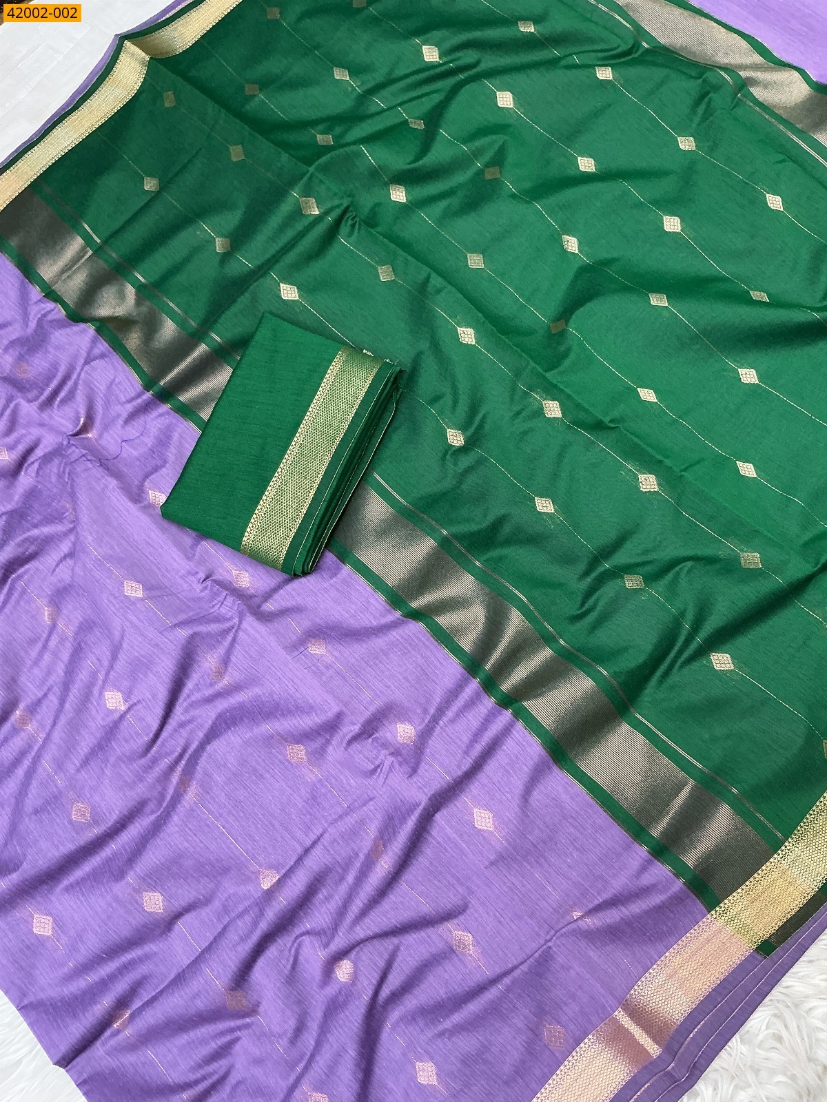 Purple With Green Maheswari Cotton Saree