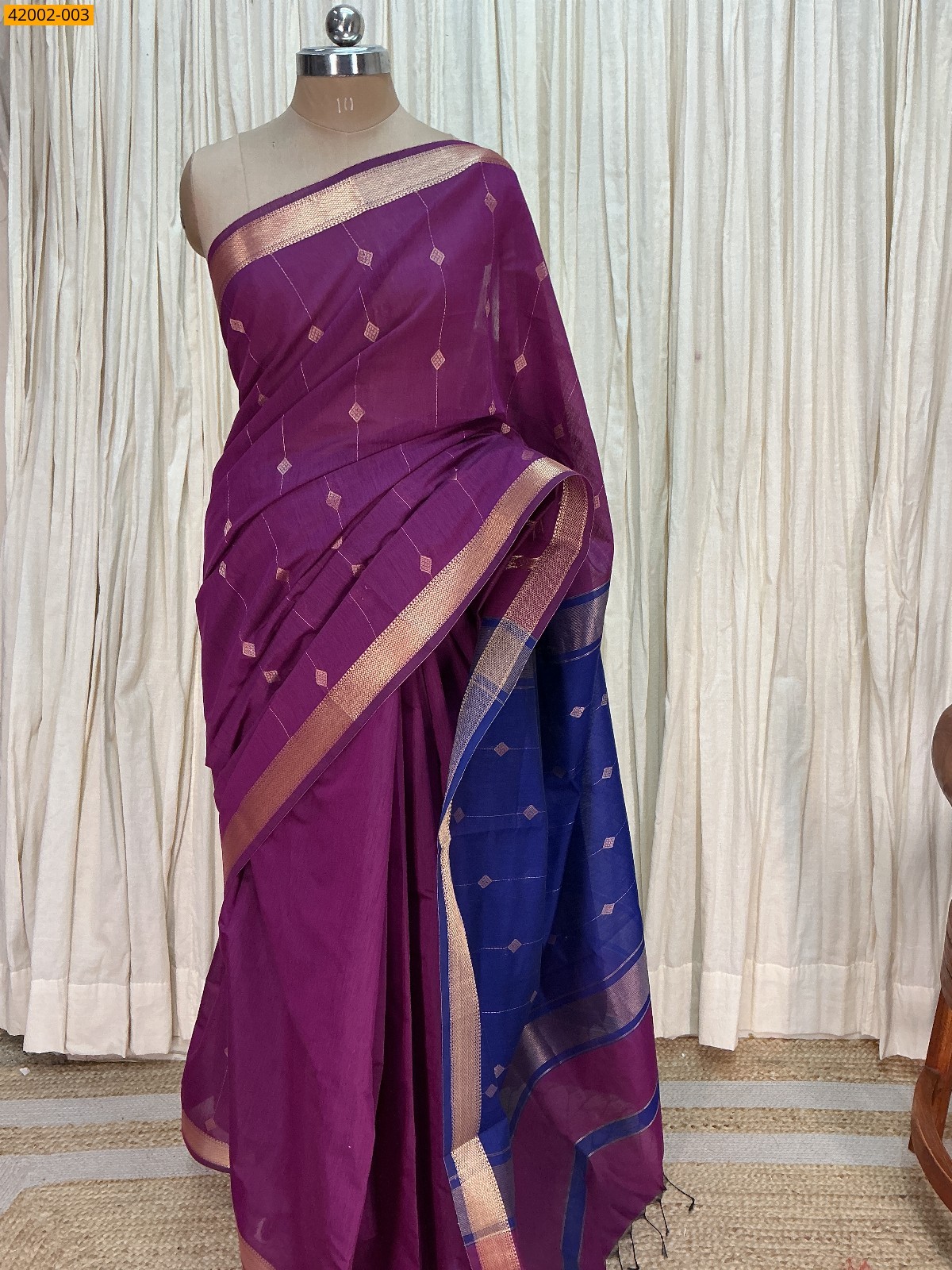 Purple With Royal Blue Maheswari Cotton Saree