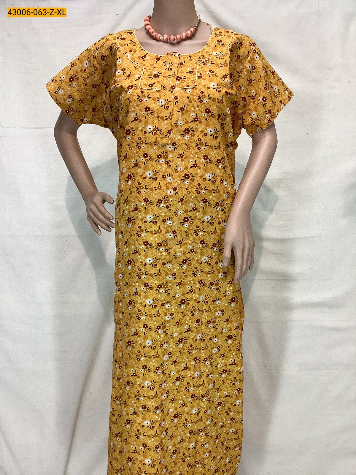 Mustard Cotton Printed Galaxy Nighty-XL