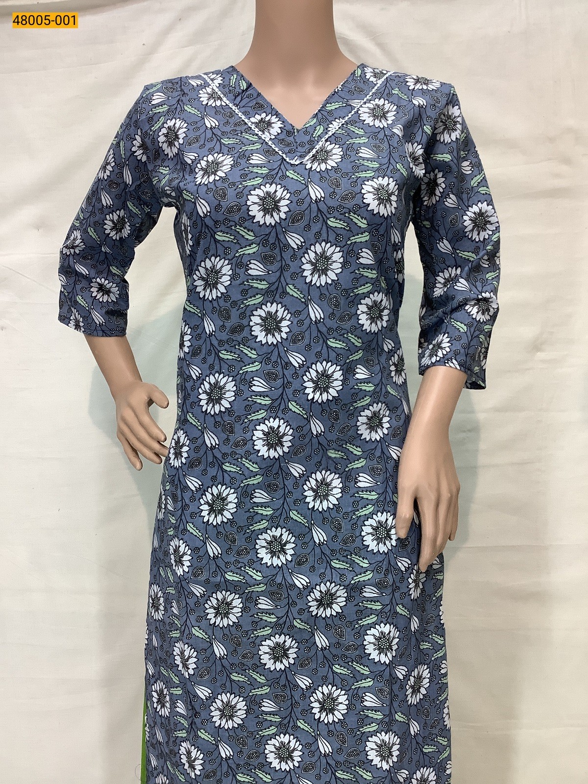 Gray Pure Soft Cotton V-Neck Kurti