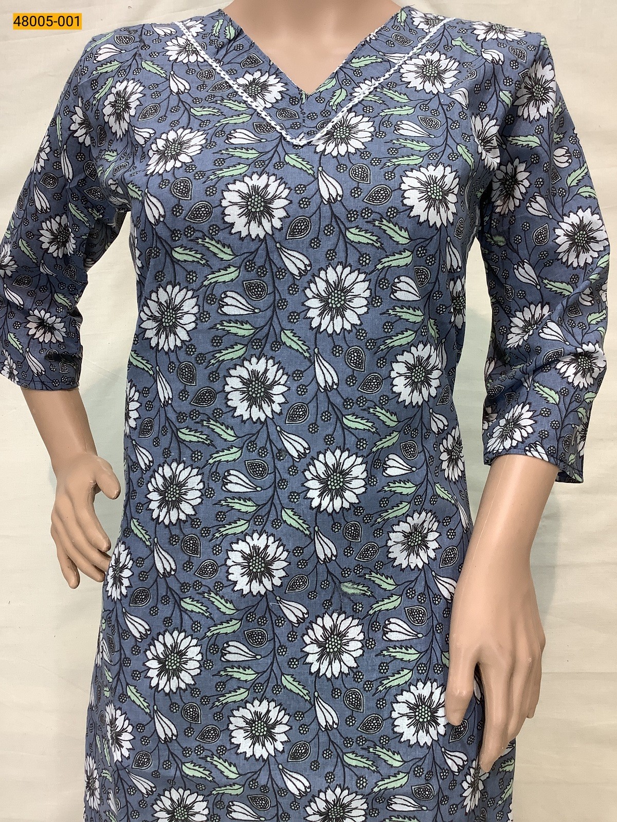 Gray Gray Pure Soft Cotton V-Neck Kurti