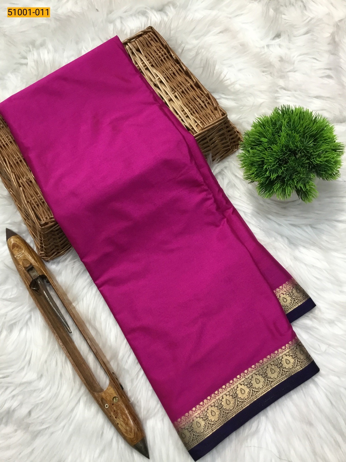 Bright Pink Mysore Fancy Crepe Silk Saree