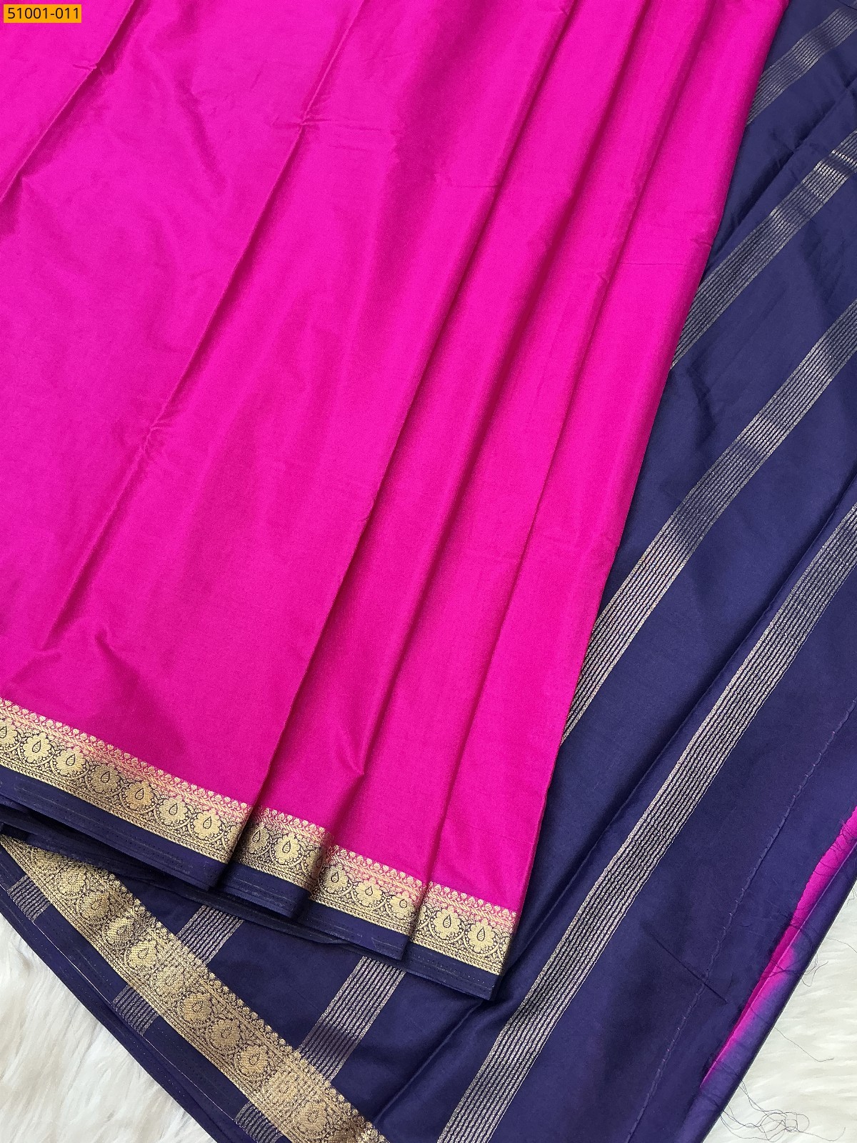 Bright Pink Mysore Fancy Crepe Silk Saree