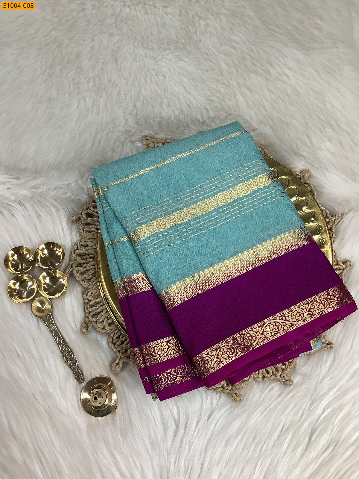 Sky Blue Mysore Crepe Silk Sarees