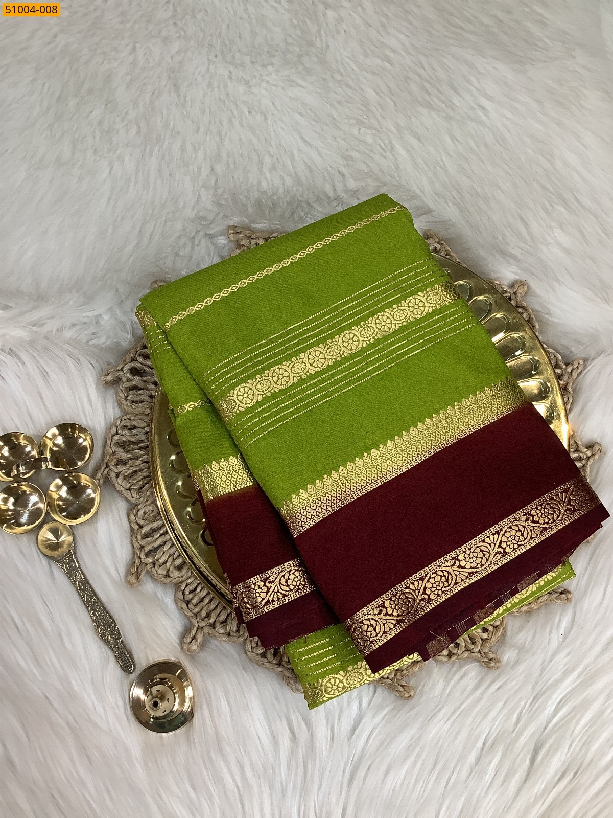 Olive Green Mysore Crepe Silk Sarees