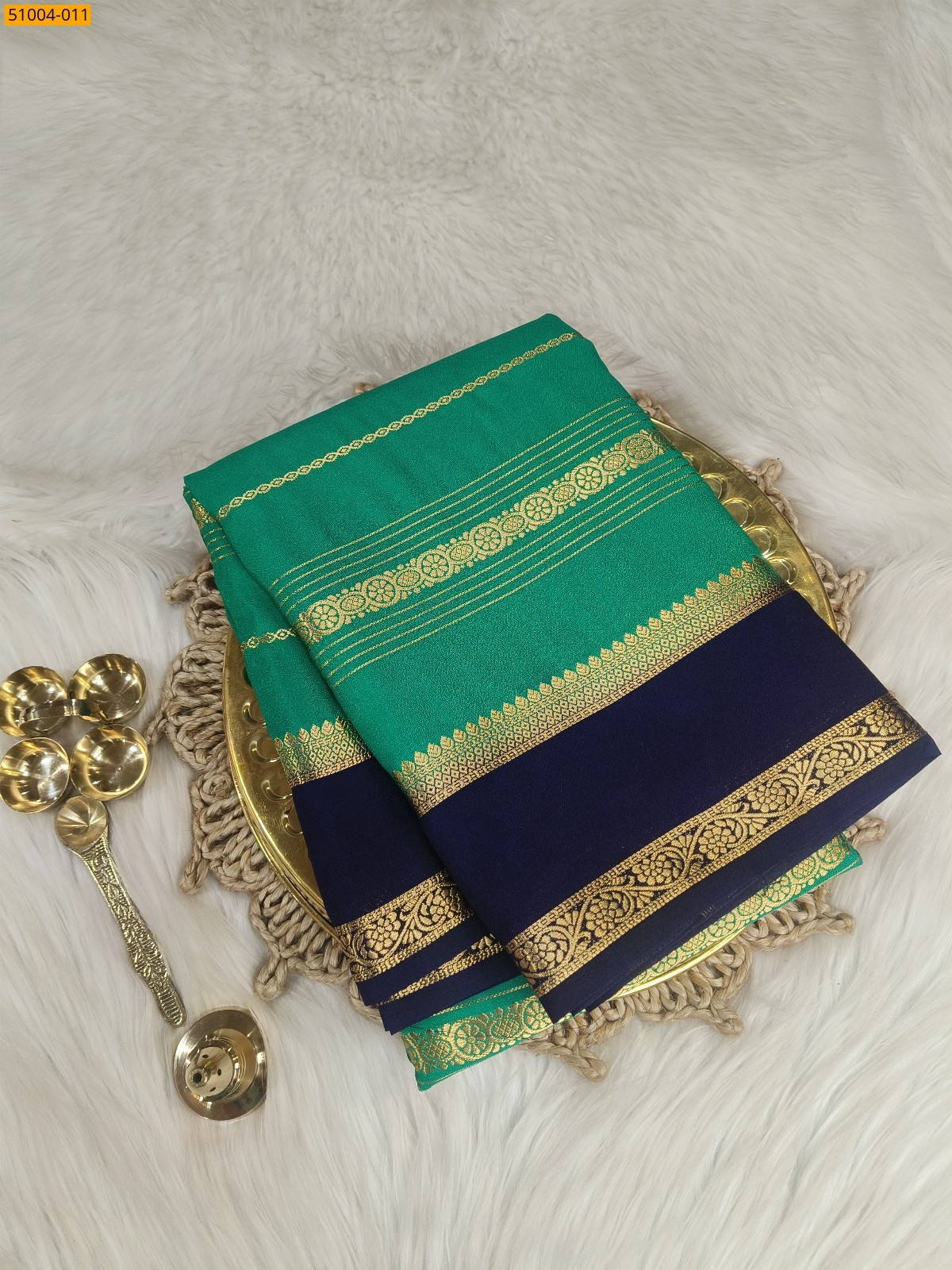 Dark Green Mysore Crepe Silk Sarees
