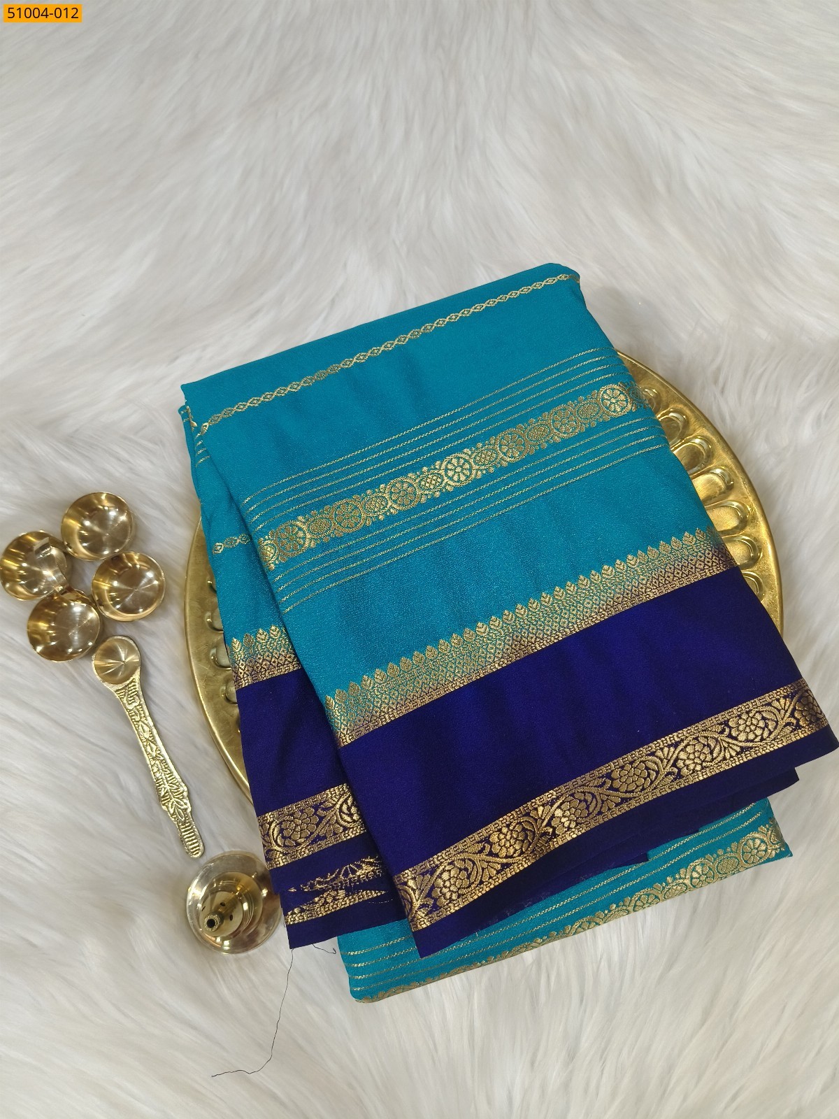 Teal Blue Mysore Crepe Silk Sarees