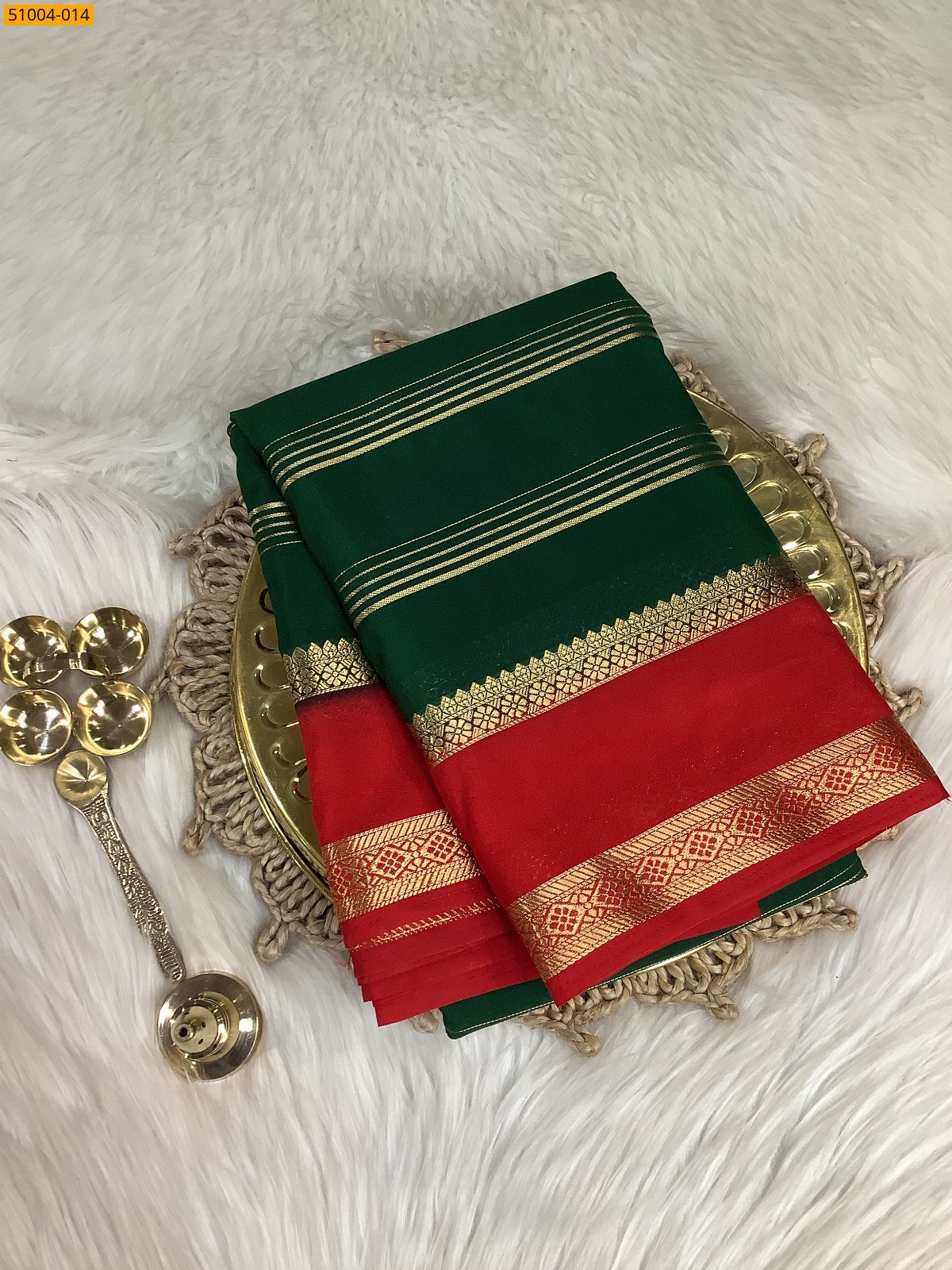 Dark green Mysore Crepe Silk Sarees