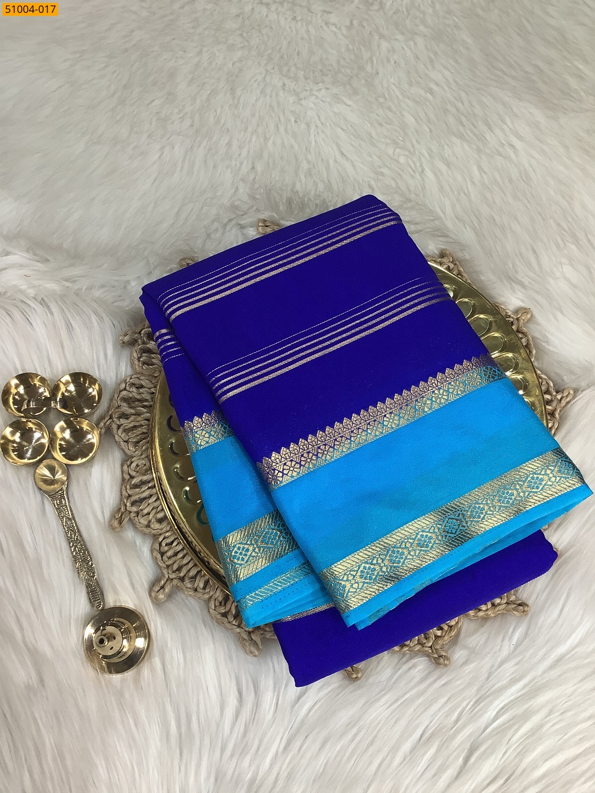 Royal blue Mysore Crepe Silk Sarees