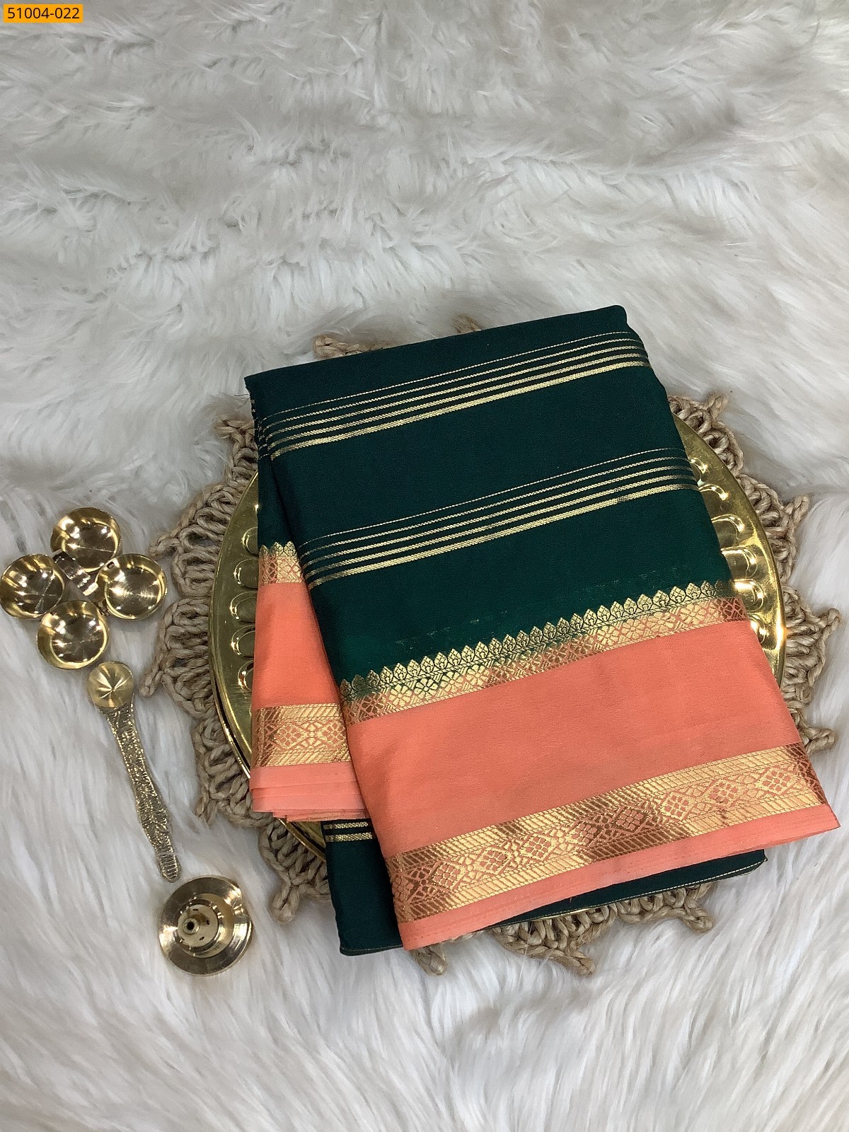 Dark green Mysore Crepe Silk Sarees