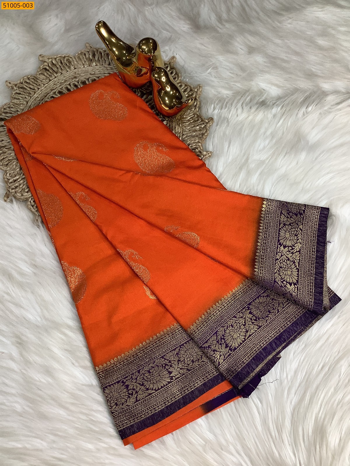 Orange Mysore warm soft silk saree