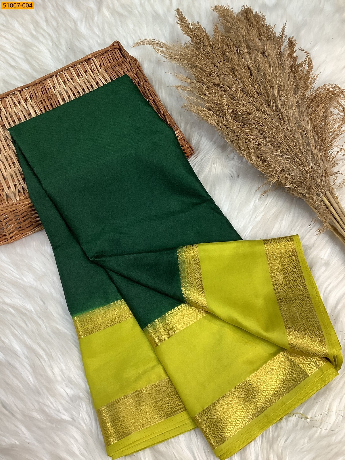 Dark Green Mysore Crepe Silk Sarees