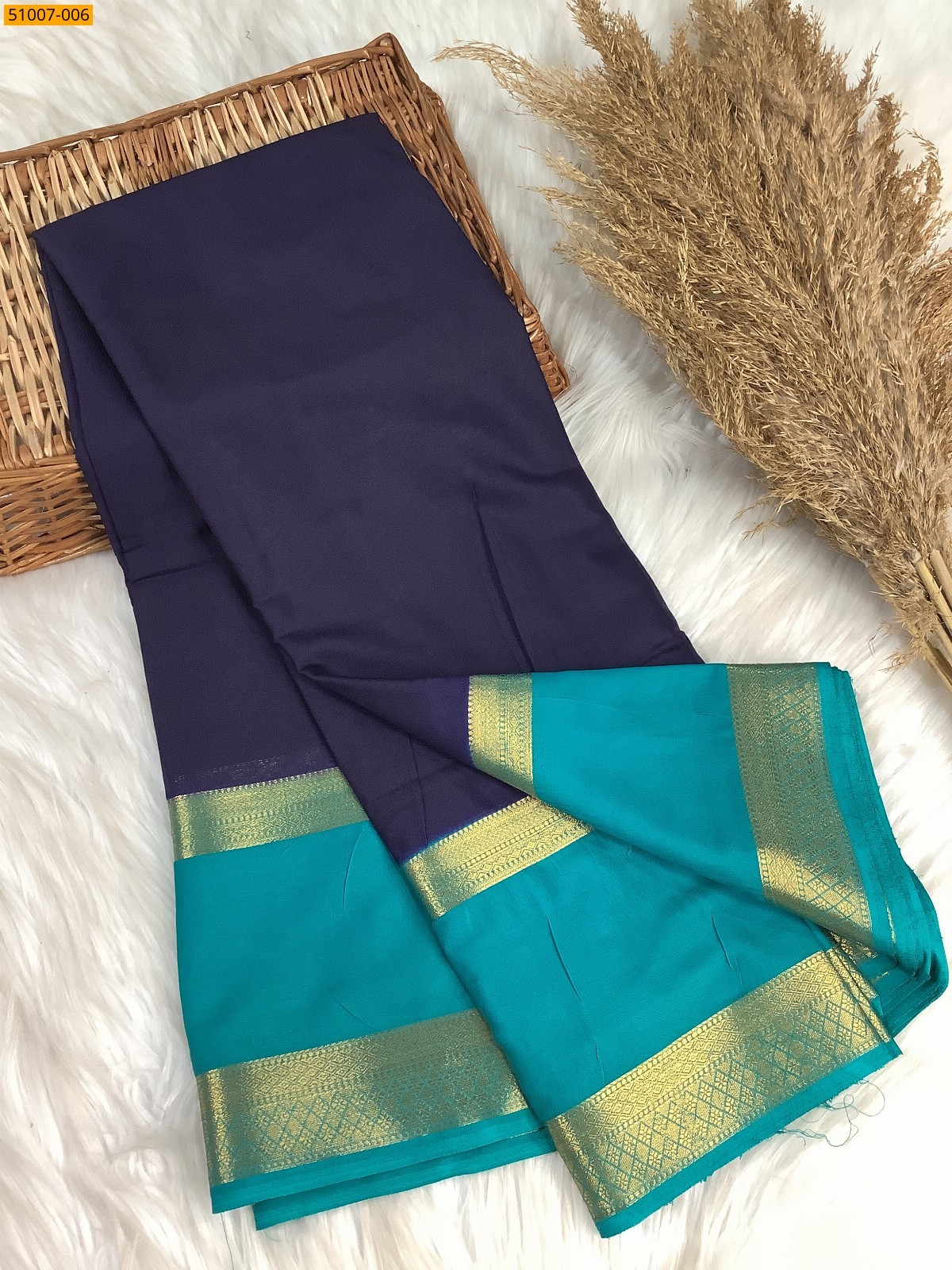 Navy Blue Mysore Crepe Silk Sarees
