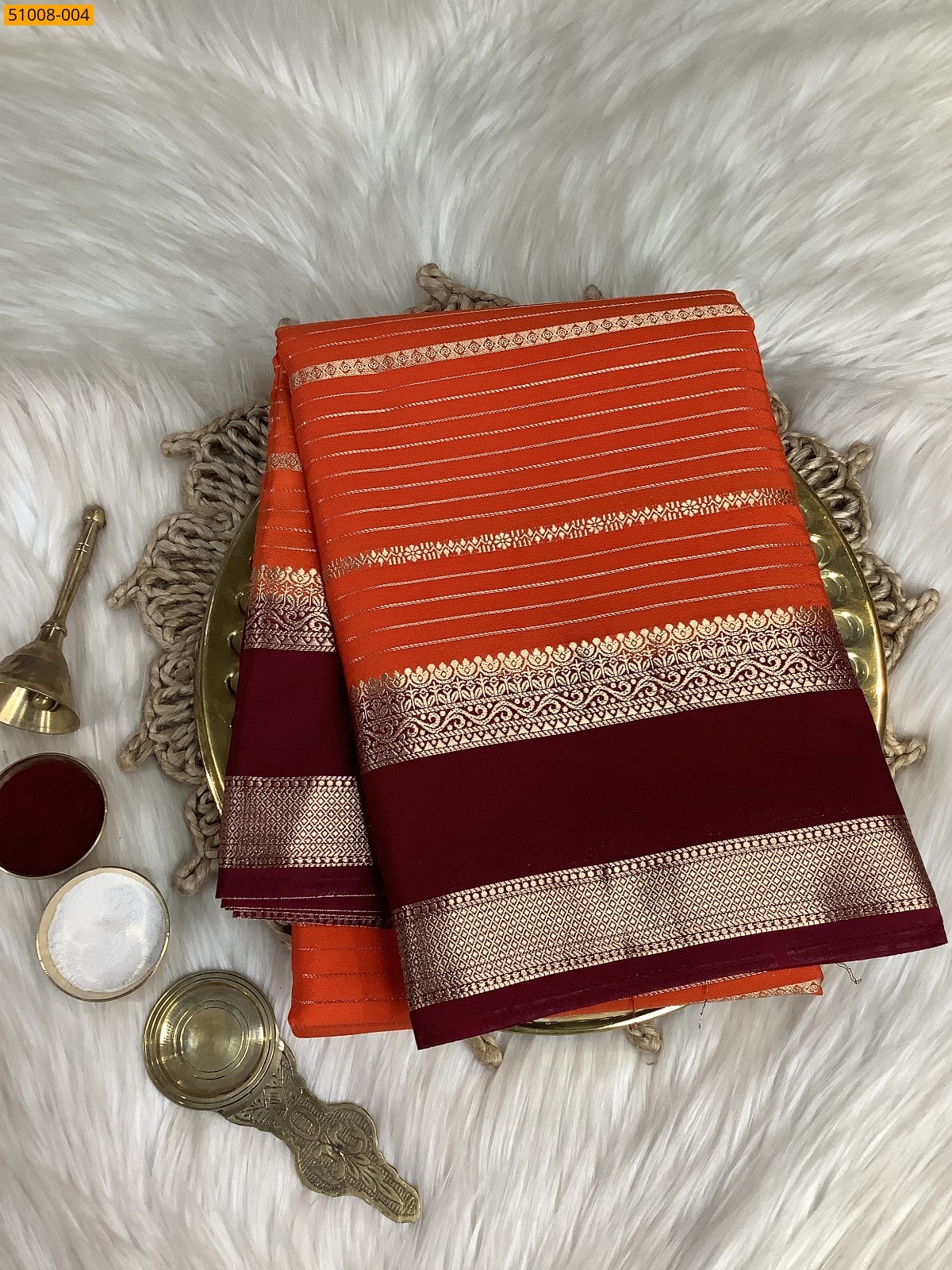 Orange Mysore Crepe Silk Sarees