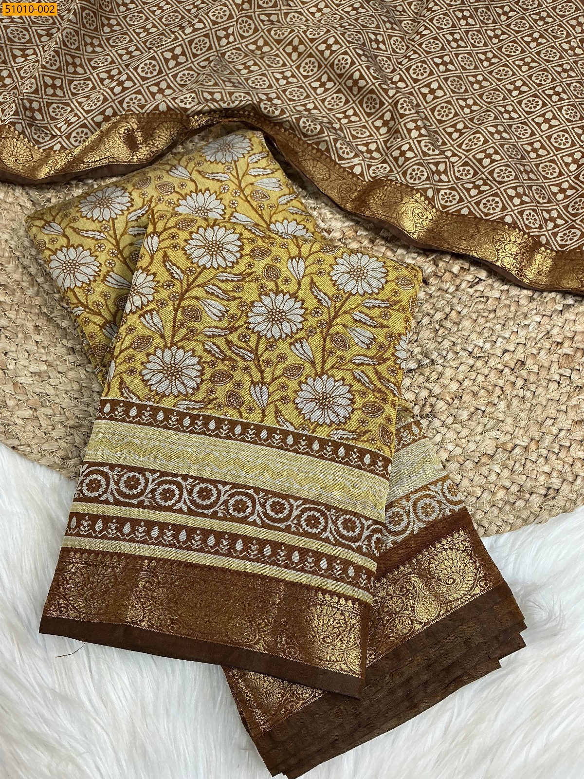 Yellow Fancy Mulmul Linen Saree 