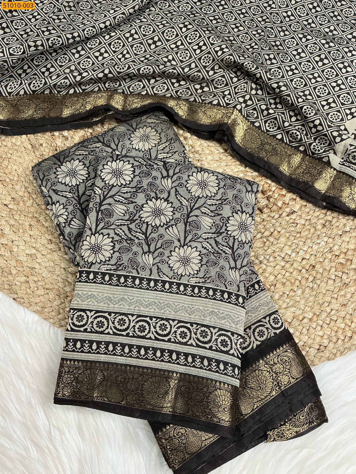 Black Fancy Mulmul Linen Saree 