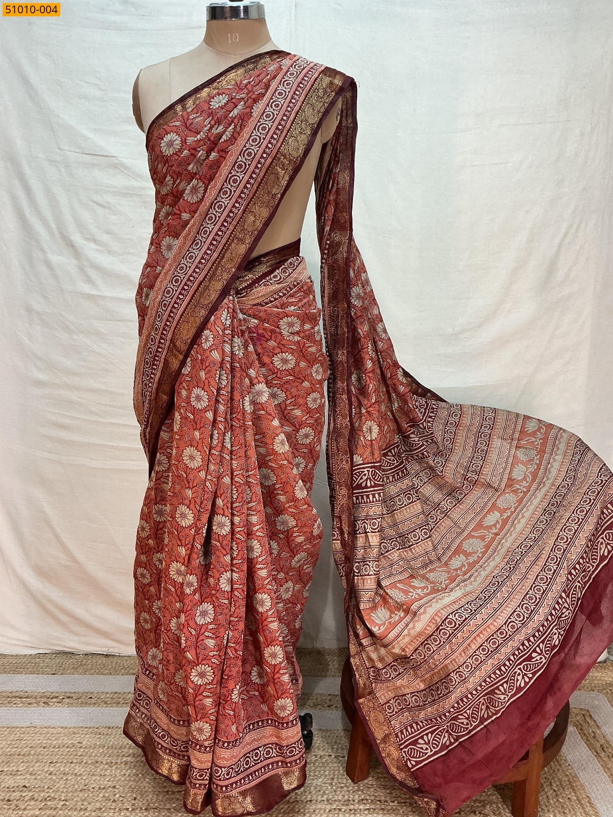 Red Fancy Mulmul Linen Saree 