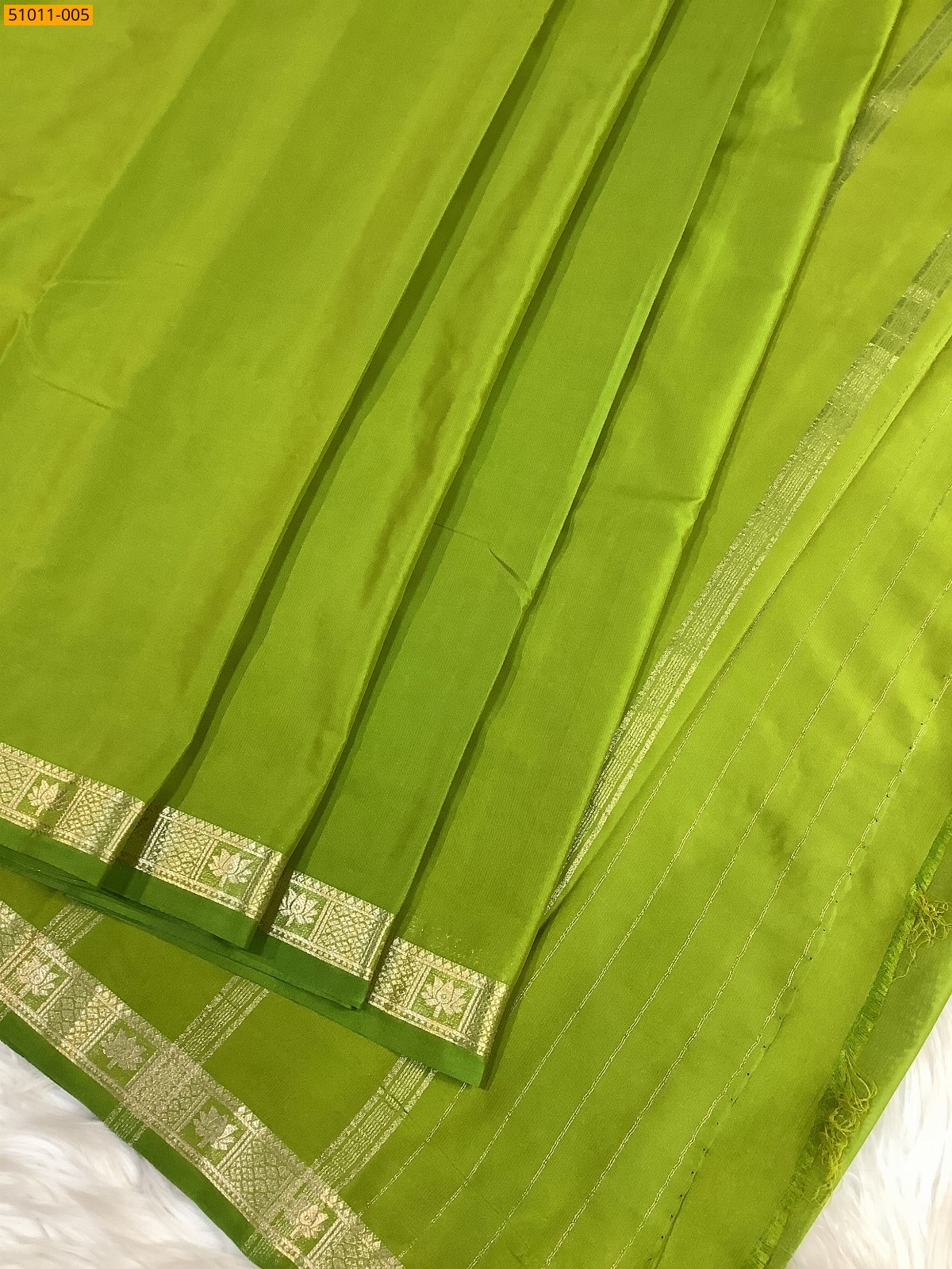Olive Green Mysore Crepe Silk Saree
