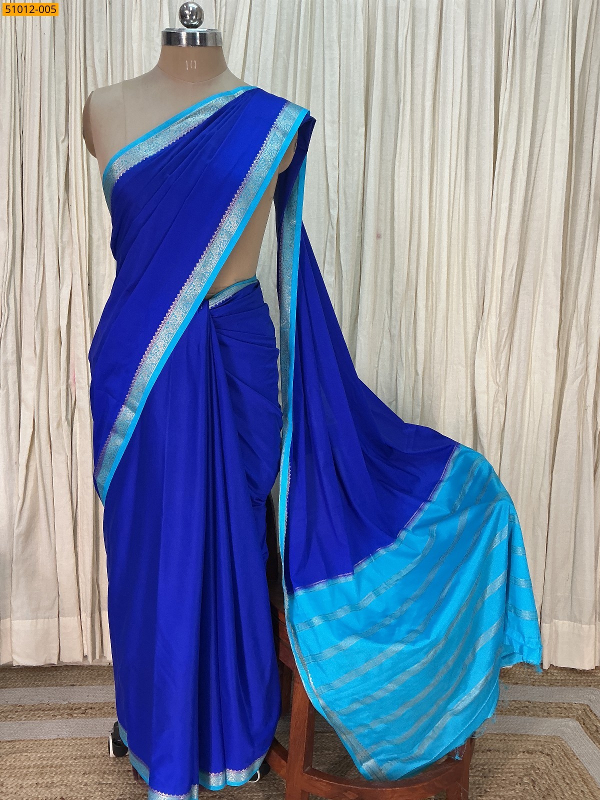 Royal Blue Mysore Fancy Crepe Silk Saree