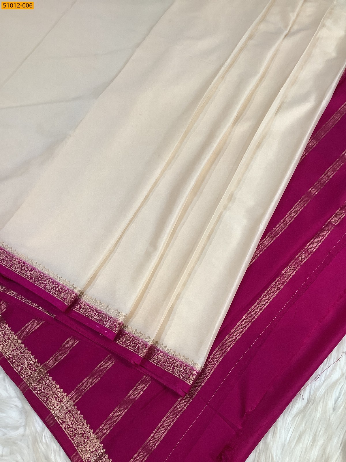 Half White Mysore Fancy Crepe Silk Saree