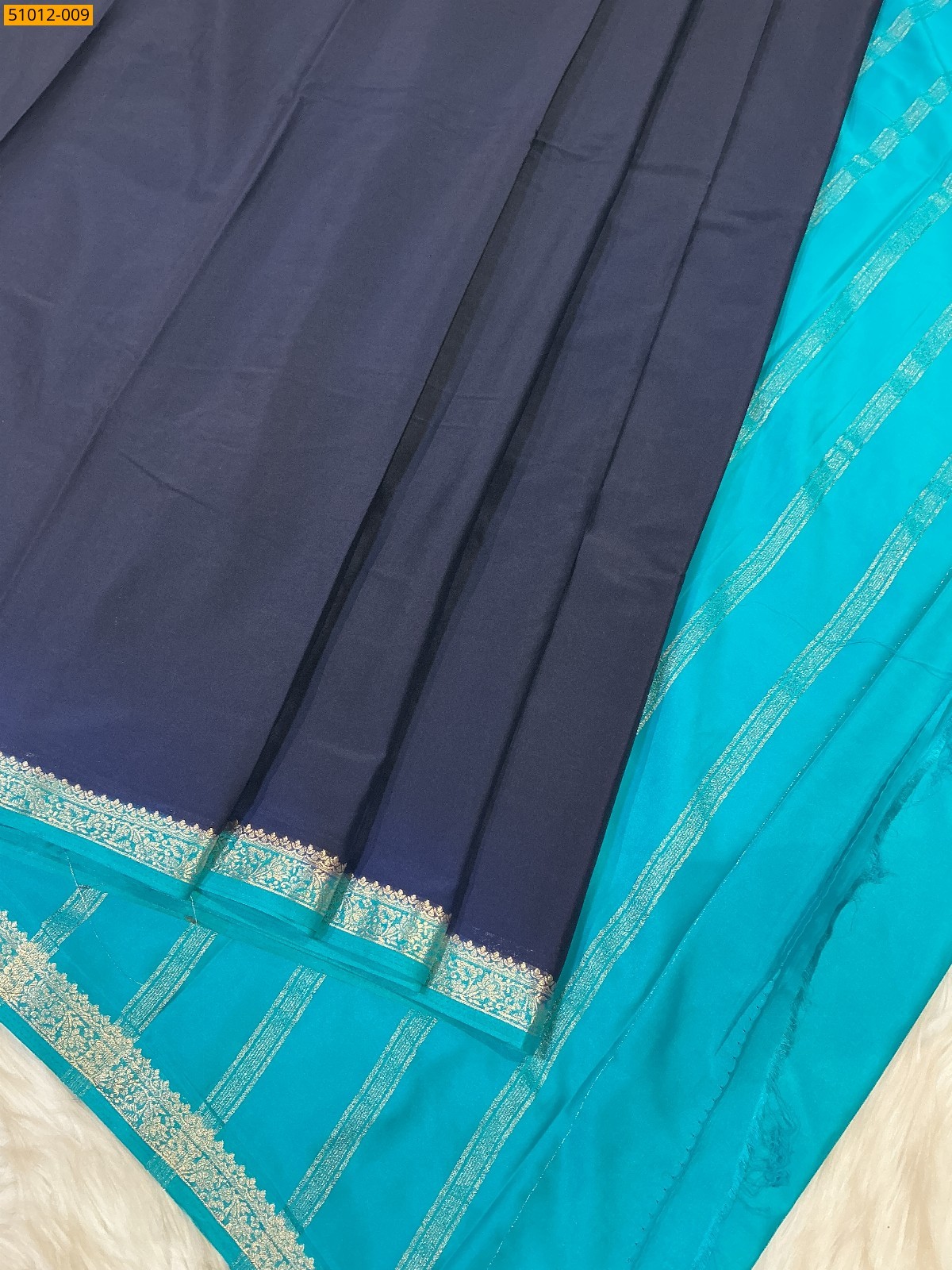 Navy Blue Mysore Fancy Crepe Silk Saree