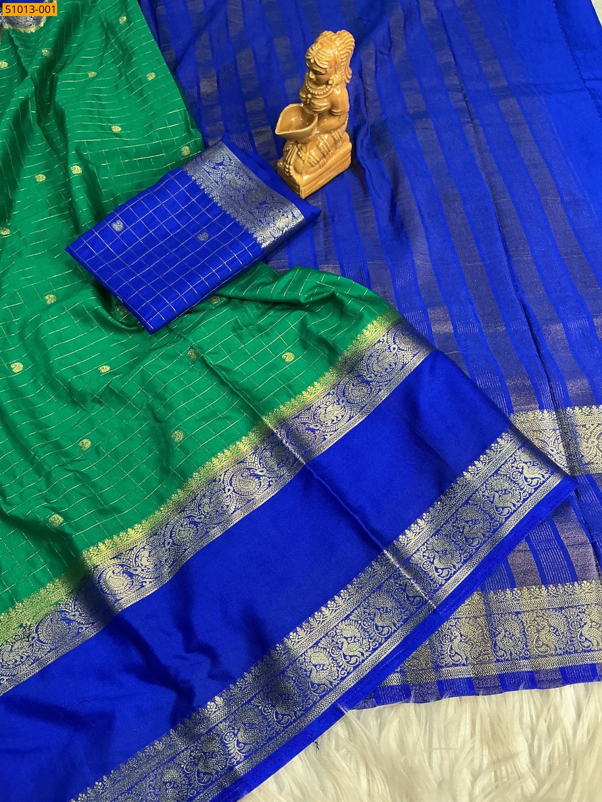 Green Mysore Crepe Silk Checked Butta Saree