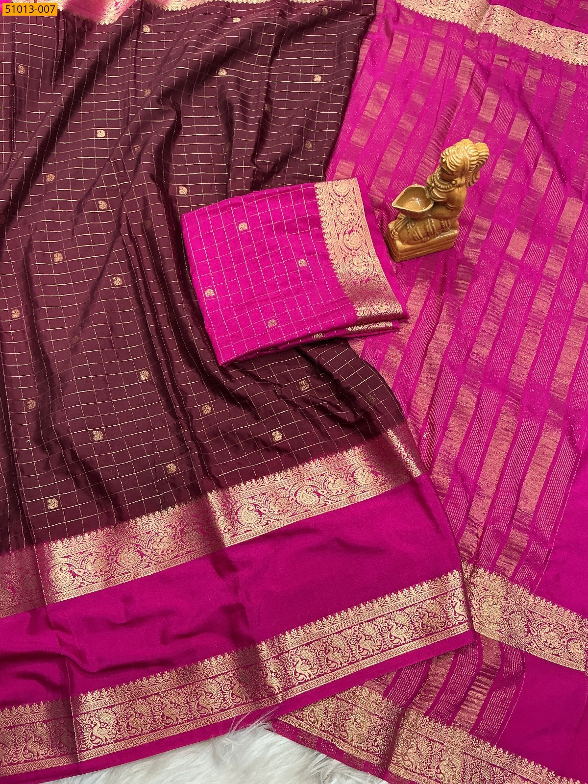 Maroon Mysore Crepe Silk Checked Butta Saree