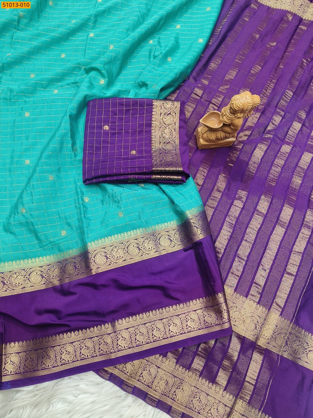 Blue Mysore Crepe Silk Checked Butta Saree