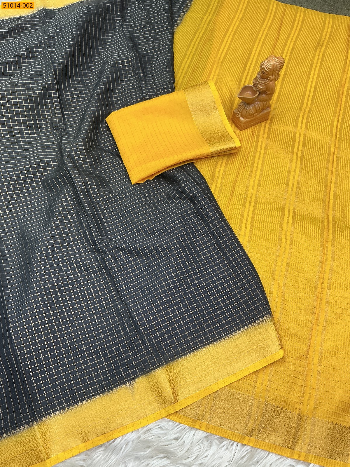 Black Mysore Crepe Silk Checked Saree