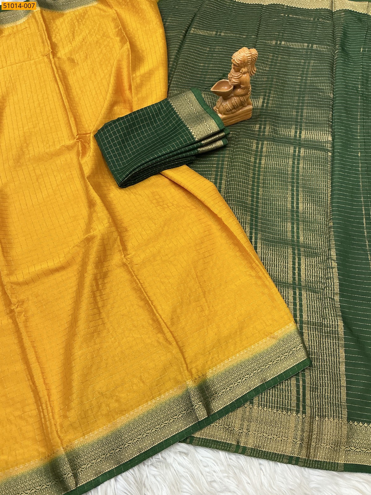 Yellow Mysore Crepe Silk Checked Saree