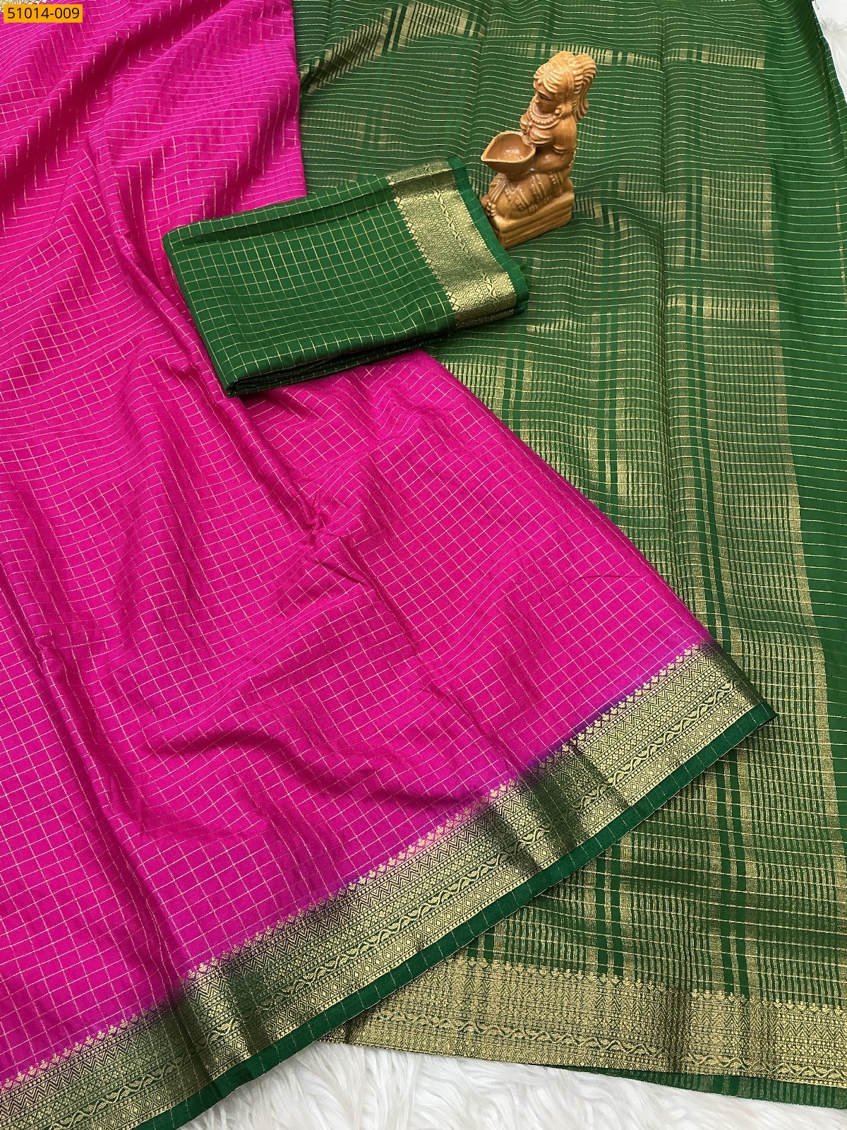 Rose Mysore Crepe Silk Checked Saree