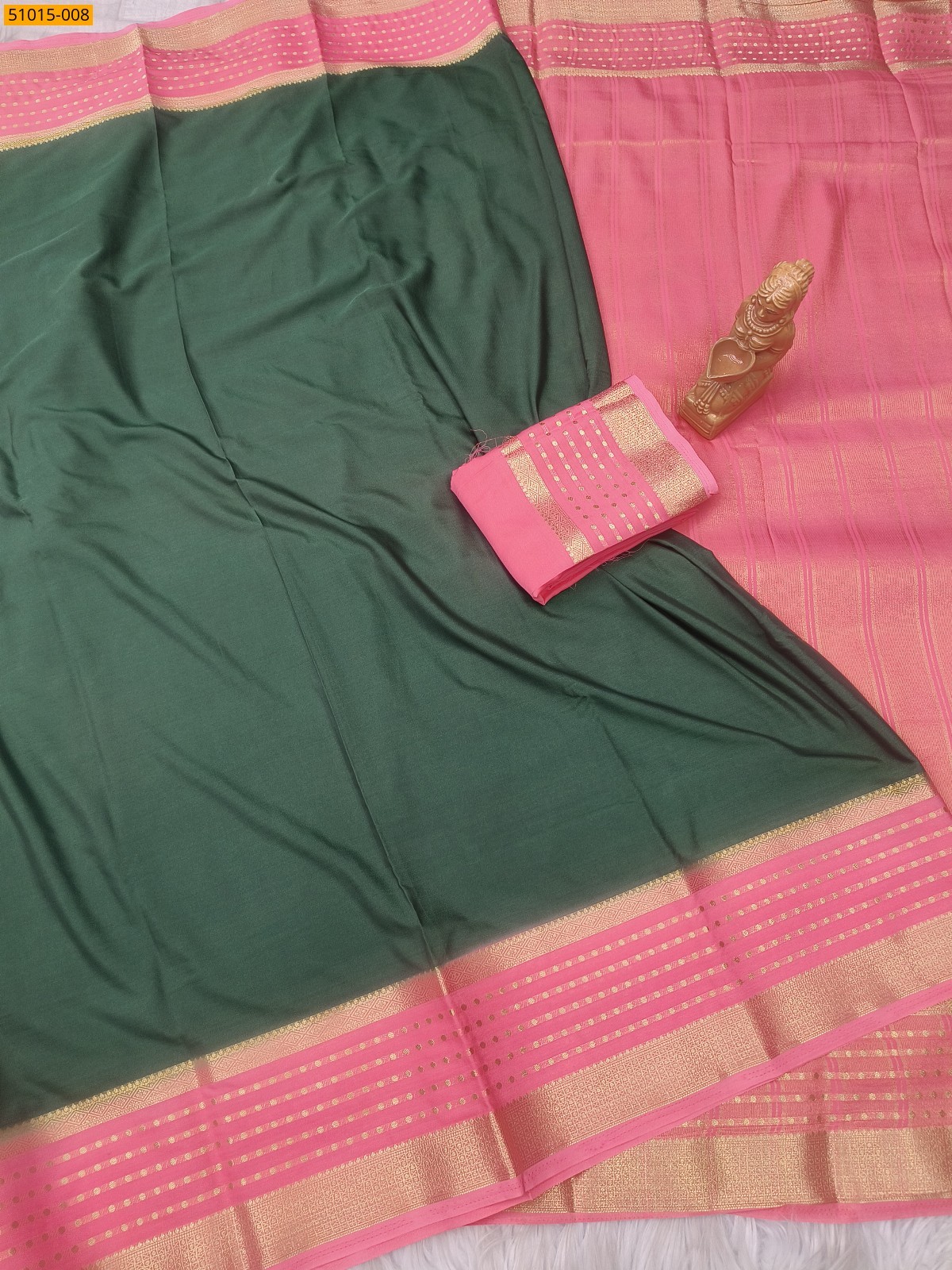 Dark Green Mysore Crepe Silk Sarees