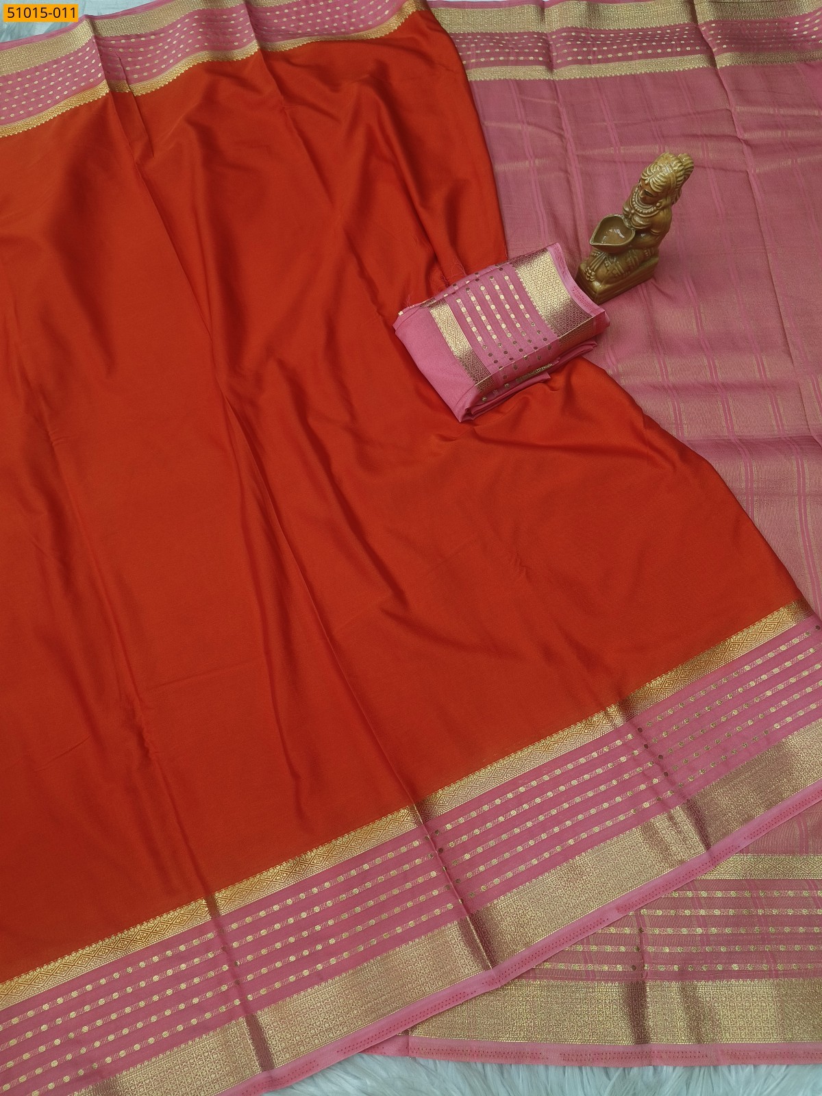 Orange Mysore Crepe Silk Sarees