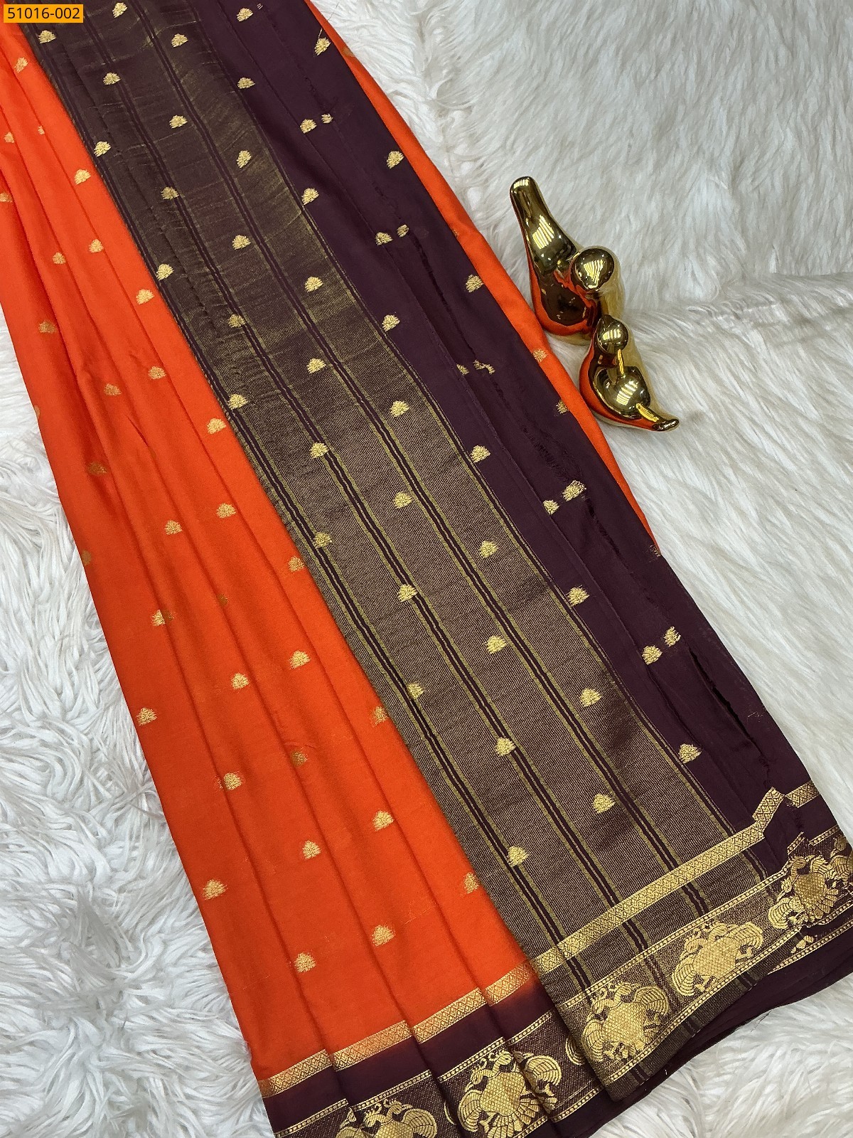 Orange Mysore Crepe Silk Butta Saree