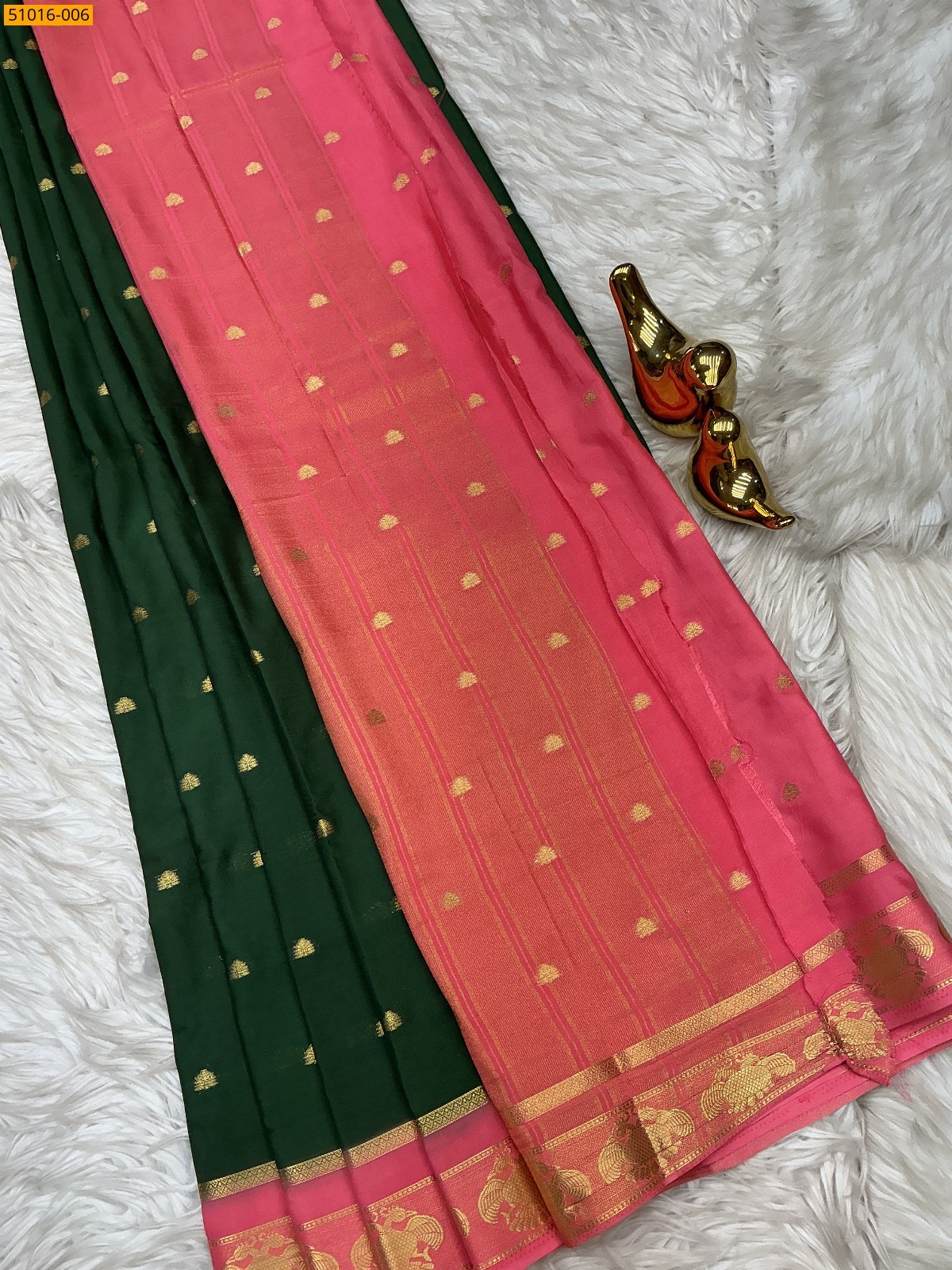 Dark Green Mysore Crepe Silk Butta Saree