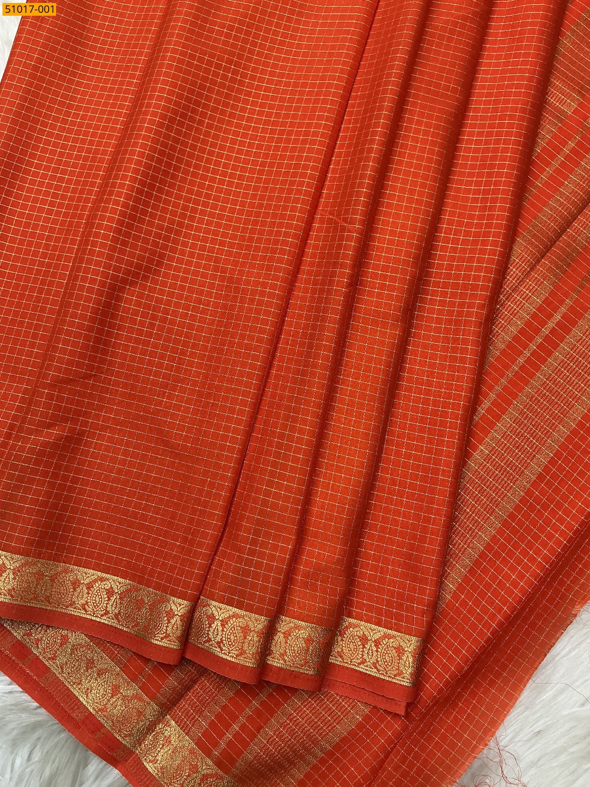 Orange Fancy Mysore Crepe Silk Saree